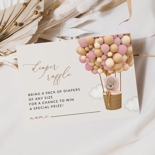 Teddy Bear, Pink Balloons, Diaper Raffle Enclosure Card (Creator Uploaded)