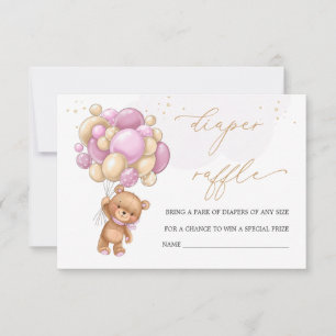 Teddy Bear Pink Balloons Diaper Raffle  Invitation