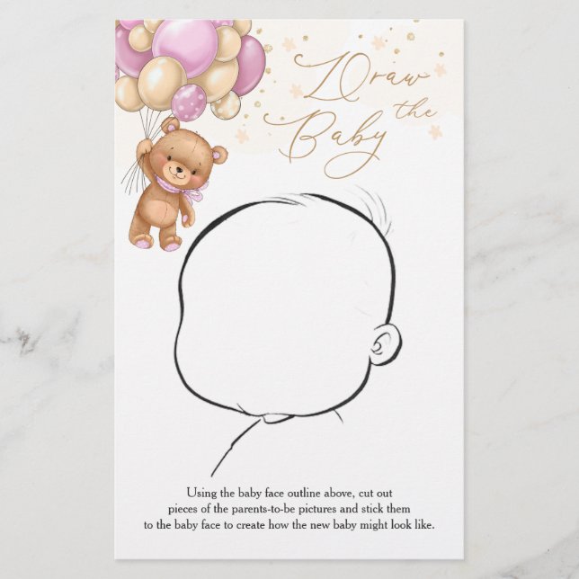 Teddy Bear Pink Balloons Draw the Baby Game (Front)