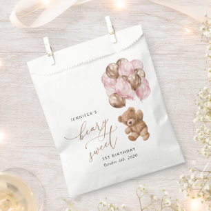 Teddy Bear, Pink Balloons, First Birthday Favour Bags