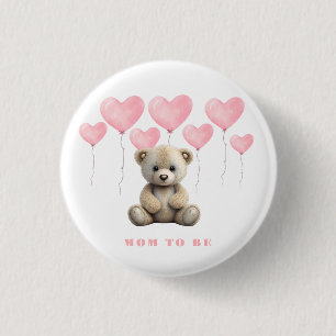 Teddy Bear Pink Balloons Girl Mum To Be 3 Cm Round Badge
