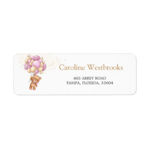 Teddy Bear Pink Balloons Return Address label