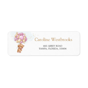 Teddy Bear Pink Balloons Return Address label