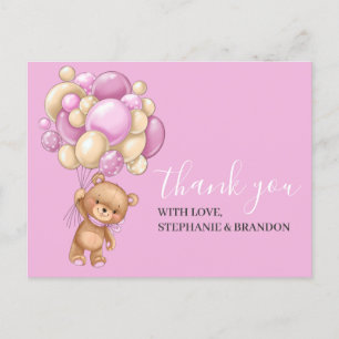 Teddy Bear PINK Balloons Thank You  Card