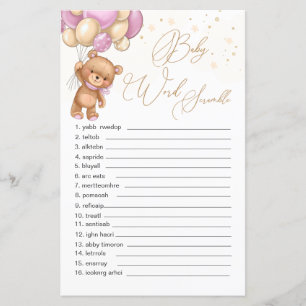 Teddy Bear Pink Balloons Word Scramble Game