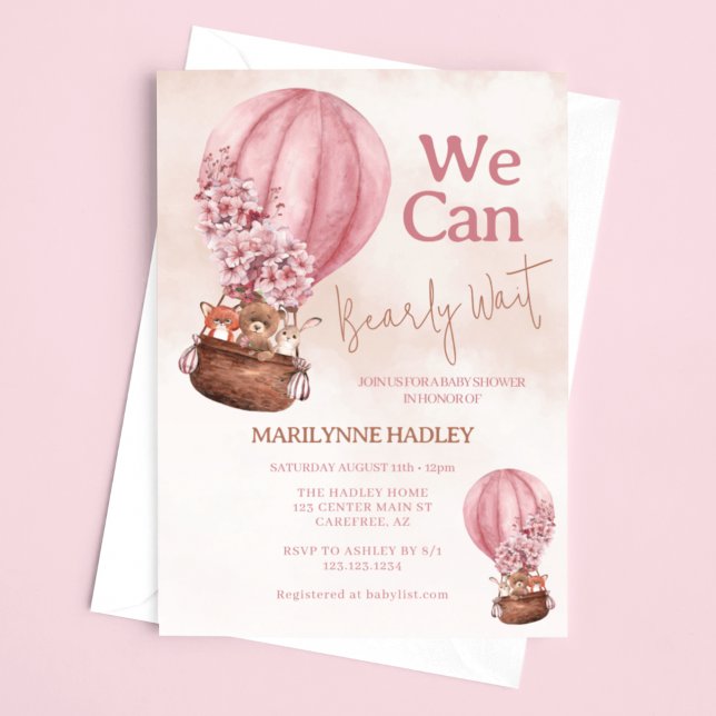 Teddy Bear Pink Bearly Wait Baby Shower Invitation (Creator Uploaded)