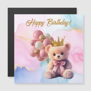 Teddy Bear Pink Bow Gold Crown Happy Birthday