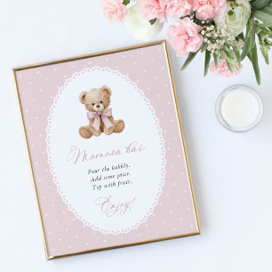Teddy Bear, Pink Bow, Pink Polka Dots, Momosa Bar Poster