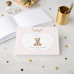 Teddy Bear, Pink Bow, Pink Stripes, Baby Shower Guest Book