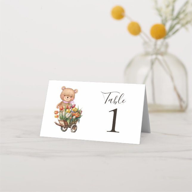 Teddy Bear  Pink Floral Rustic Party Place Card (Back)