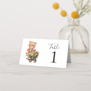 Teddy Bear  Pink Floral Rustic Party Place Card