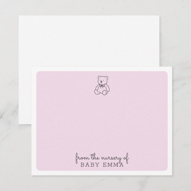 Teddy bear, pink from the nursery of card (Front/Back)