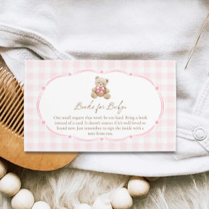 Teddy Bear Pink Gingham Books for Baby Enclosure Card