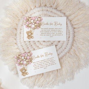 Teddy Bear Pink Heart & Balloon Baby Girl Shower Enclosure Card