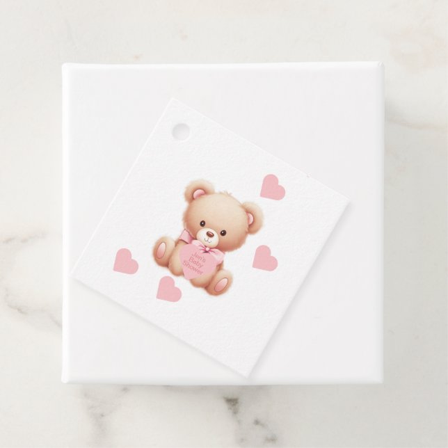 Teddy Bear Pink Hearts Favour Tags (In Situ)