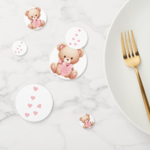 Teddy Bear Pink Hearts Table Confetti