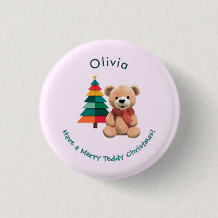 Teddy Bear Pink Holiday Badge Merry Christmas