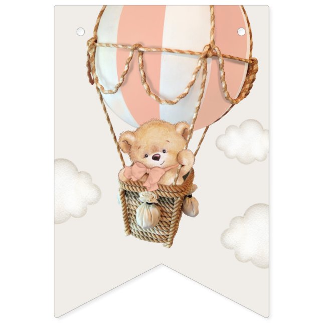 Teddy Bear, Pink Hot Air Balloon, First Birthday Bunting (First Flag)
