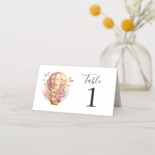 Teddy Bear  Pink Hot Air Balloon Party Place Card