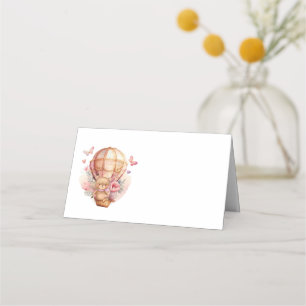 Teddy Bear  Pink Hot Air Balloon Party Table Card