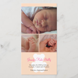 Teddy bear pink montage baby birth announcement