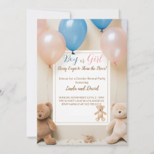Teddy Bear: Pink or Blue Gender Reveal Invitation
