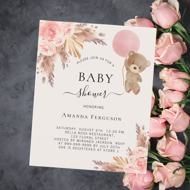 Teddy bear pink pampas grass girl baby shower (Creator Uploaded)