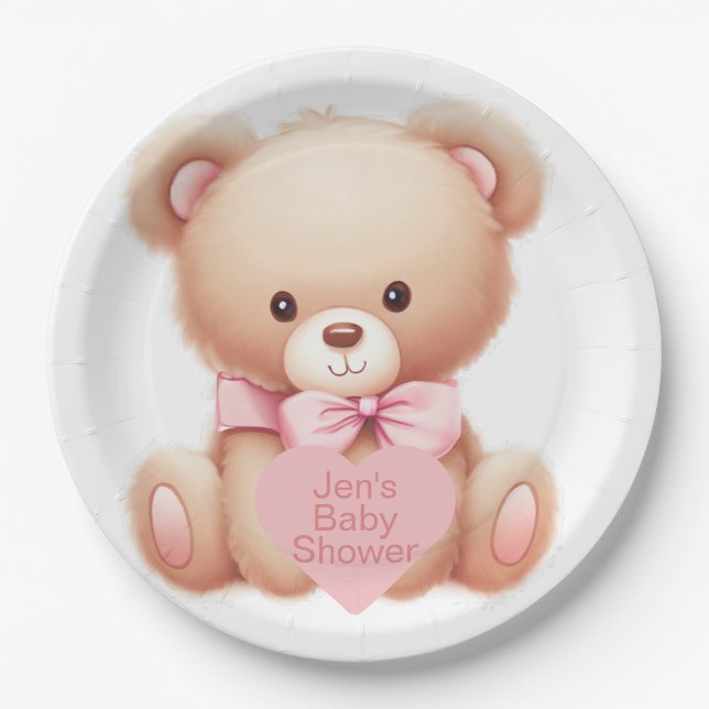 Teddy Bear Pink Paper Plate (Front)