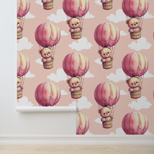 Teddy Bear Pink Pattern Baby Nursery Room Wallpaper