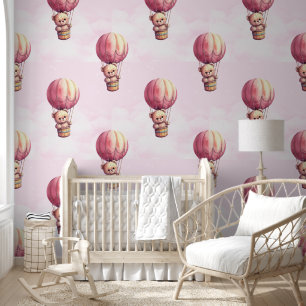 Teddy Bear Pink Pattern Baby Nursery Room Wallpaper