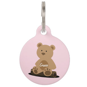Teddy Bear Pink Personalised Pet ID Tag