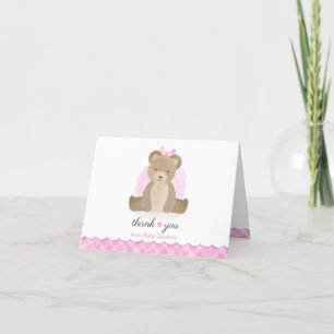 Teddy Bear Pink Plaid Baby Shower Thank You