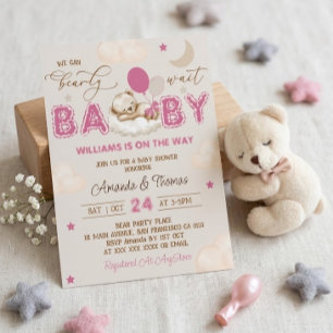 Teddy Bear Pink Preppy Girl Baby Shower Invitation