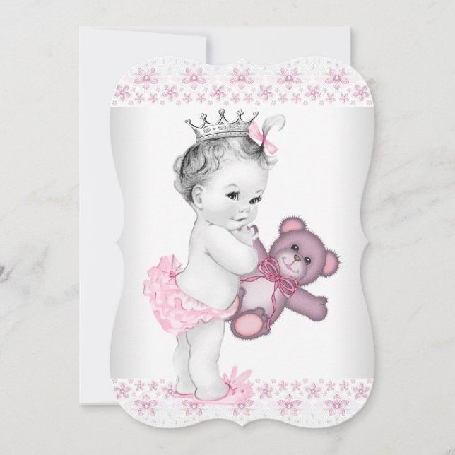 Teddy Bear Pink Princess Baby Shower Invitation (Front)