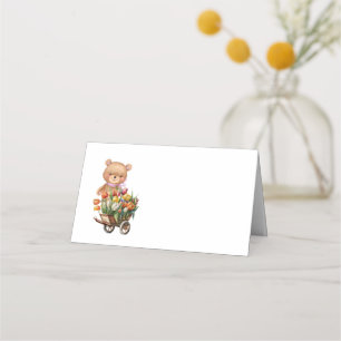Teddy Bear  Pink Rustic Floral Party Table Card