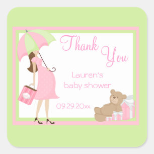 Teddy Bear Pink Shopper Baby Shower Stickers