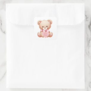 Teddy Bear Pink Square Sticker