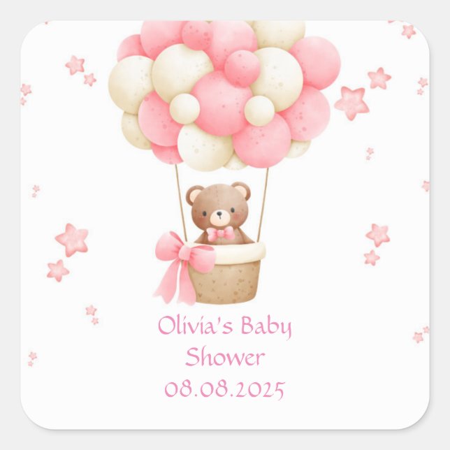 TEDDY BEAR PINK  SQUARE STICKER (Front)