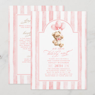 Teddy Bear Pink Stripes Baby Shower All In One Invitation