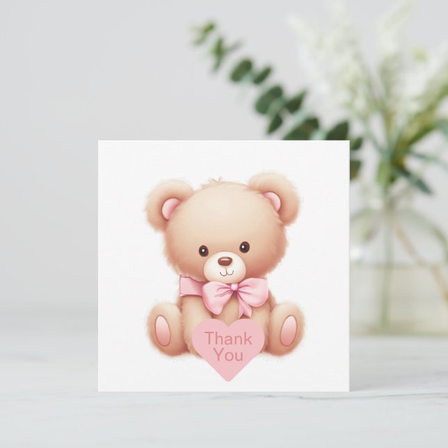 Teddy Bear Pink Thank You Card (Standing Front)