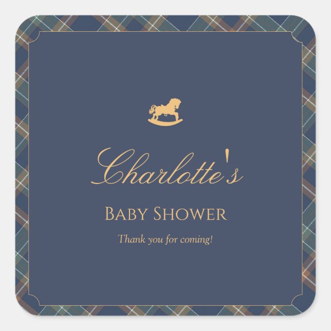 Teddy Bear Plaid Boy Baby Shower  Square Sticker (Front)