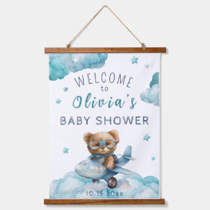 Teddy Bear Plane Bearly Wait Baby Shower welcome Hanging Tapestry