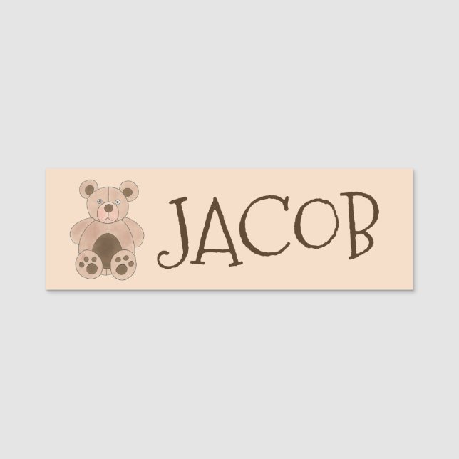 Teddy Bear Plush Stuffed Animal Birthday Party Name Tag (Front)
