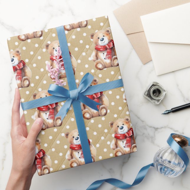 Teddy Bear Polka Dots Wrapping Paper (Gifting)