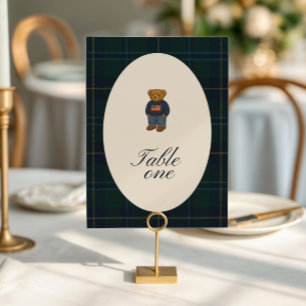 Teddy Bear Polo Baby Shower Table Number Card