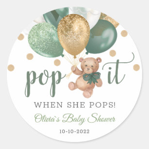 Teddy Bear Pop it Baby Shower Favour Gift Classic Round Sticker