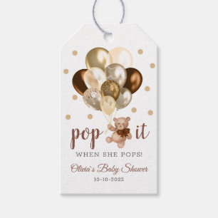 Teddy Bear Pop It When She Pops Baby Shower Favour Gift Tags