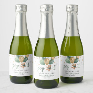 Teddy Bear Pop It When She Pops Baby Shower Gift  Sparkling Wine Label