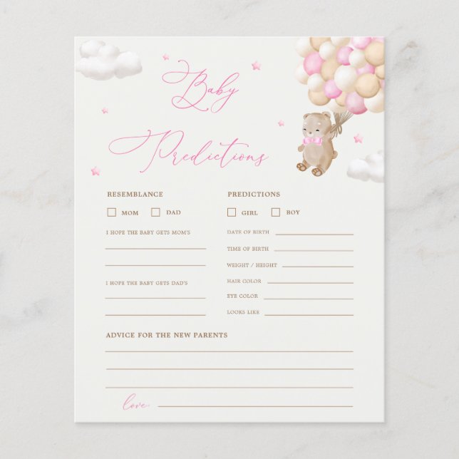 Teddy Bear Predictions & Advice Baby Shower Game (Front)