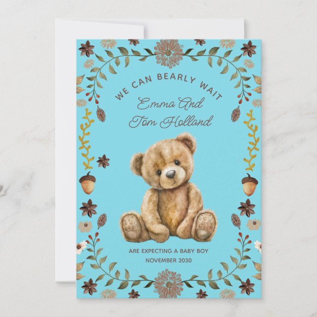 Teddy Bear Pregnancy Blue Boy Announcement (Front)